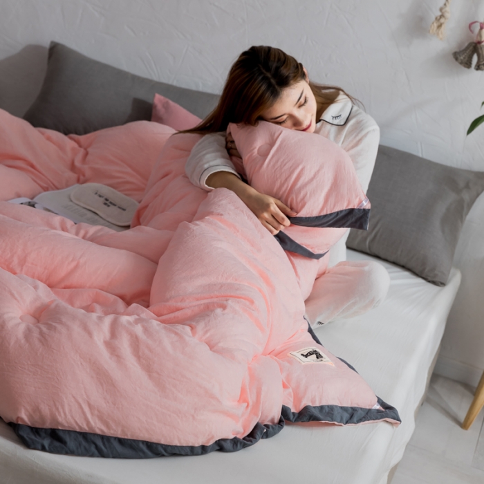 91家纺网 家纺一手货源 找家纺 莱福仕家纺 2020 素色水洗棉系列 水洗棉-浅粉