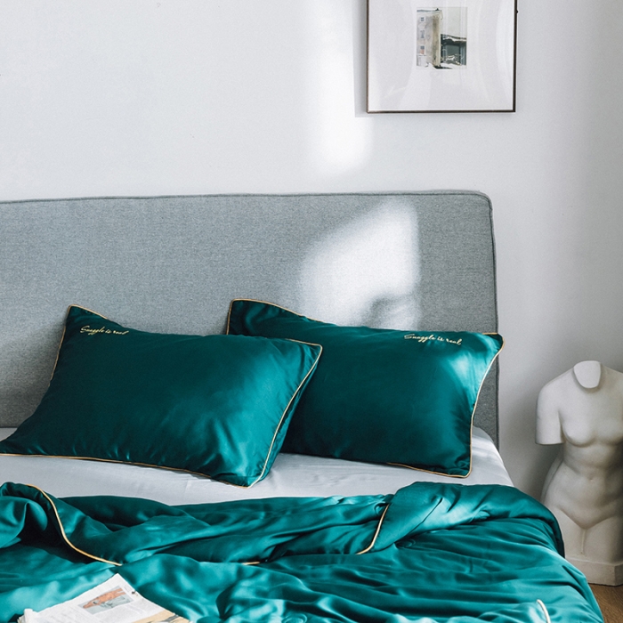 91家纺网 家纺一手货源 找家纺 莱福仕家纺 2024   莫代尔刺绣系列夏被黛绿