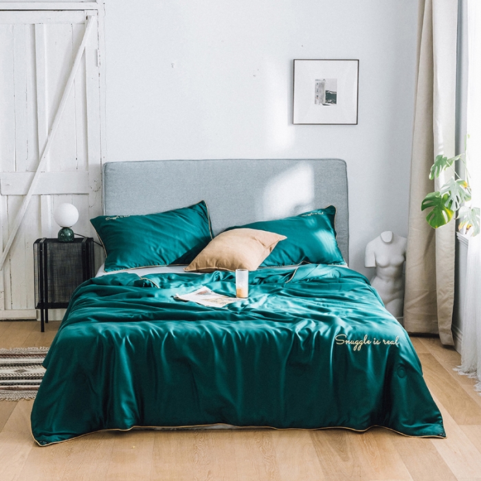 91家纺网 家纺一手货源 找家纺 莱福仕家纺 2024   莫代尔刺绣系列夏被黛绿