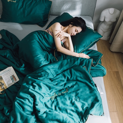 91家纺网 家纺一手货源 找家纺 莱福仕家纺 2024   莫代尔刺绣系列夏被黛绿