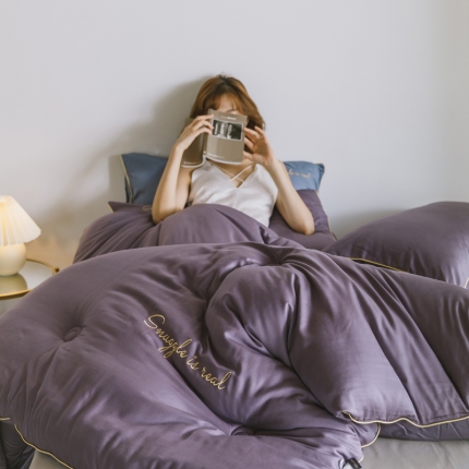 91家纺网 家纺一手货源 找家纺 莱福仕 2022 莫代尔刺绣冬被系列 冬被罗兰紫