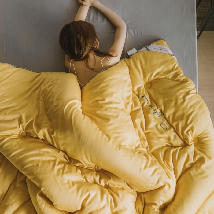 91家纺网 家纺一手货源 找家纺 莱福仕 2022 莫代尔刺绣冬被系列 冬被嫩黄