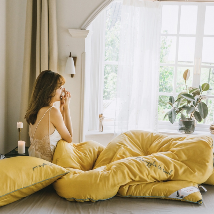 91家纺网 家纺一手货源 找家纺 莱福仕 2022 莫代尔刺绣冬被系列 冬被嫩黄