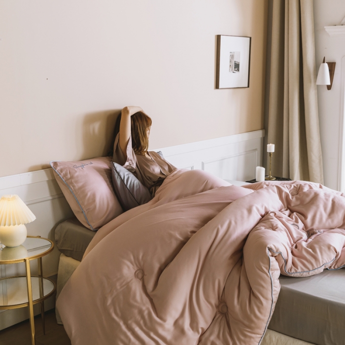 91家纺网 家纺一手货源 找家纺 莱福仕 2022 莫代尔刺绣冬被系列 冬被浅豆沙