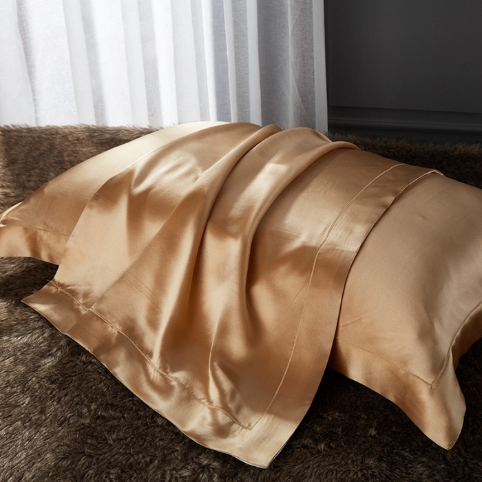 91家纺网 家纺一手货源 找家纺 朗莎家纺 2019新款真丝宽边枕套48X74cm/对 亮金