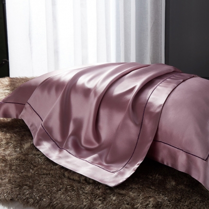 朗莎家纺 2019新款真丝宽边枕套48X74cm/对 藕紫