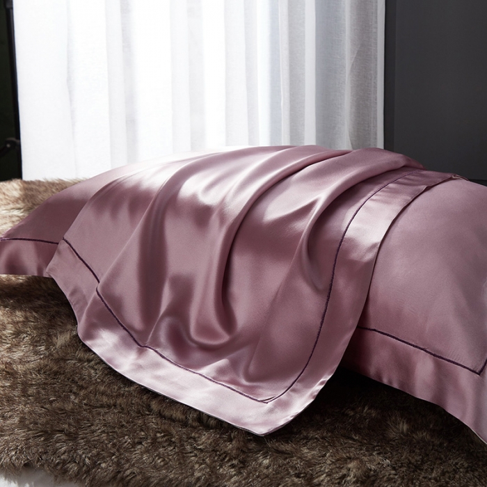 91家纺网 家纺一手货源 找家纺 朗莎家纺 2019新款真丝宽边枕套48X74cm/对 藕紫