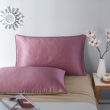 朗莎家纺 2019新款真丝滚边枕套48X74cm/对 豆沙紫