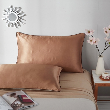 朗莎家纺 2019新款真丝滚边枕套48X74cm/对 麦穗金