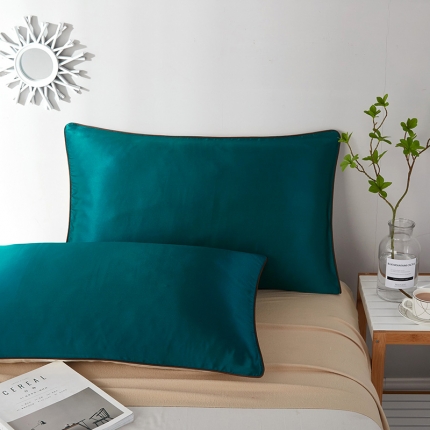 朗莎家纺 2019新款真丝滚边枕套48X74cm/对 墨玉绿