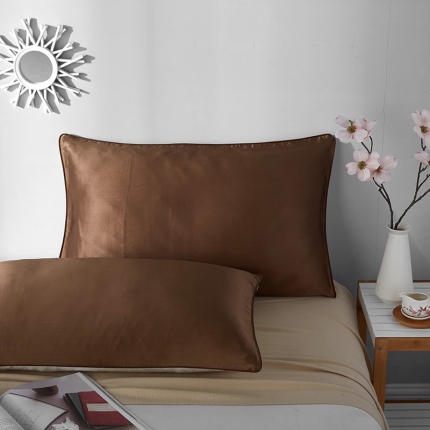 朗莎家纺 2019新款真丝滚边枕套48X74cm/对 乌木咖