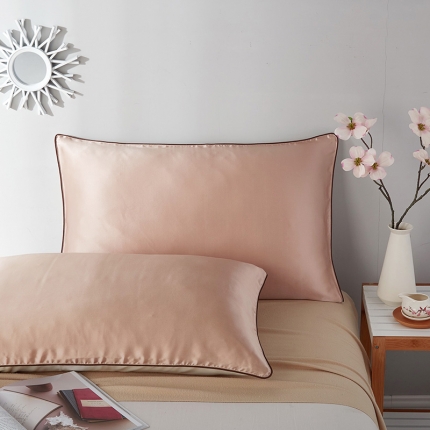 91家纺网 家纺一手货源 找家纺 （总）朗莎家纺 2019新款真丝滚边枕套48X74cm/对