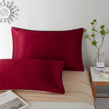 91家纺网 家纺一手货源 找家纺 朗莎家纺 2019新款真丝滚边枕套48X74cm/对 樱桃红