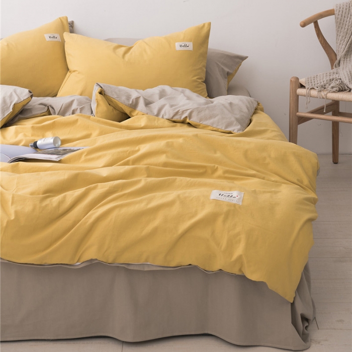 91家纺网 家纺一手货源 找家纺 朗莎家纺 2019新款水洗棉四件套床单款 鹅黄 