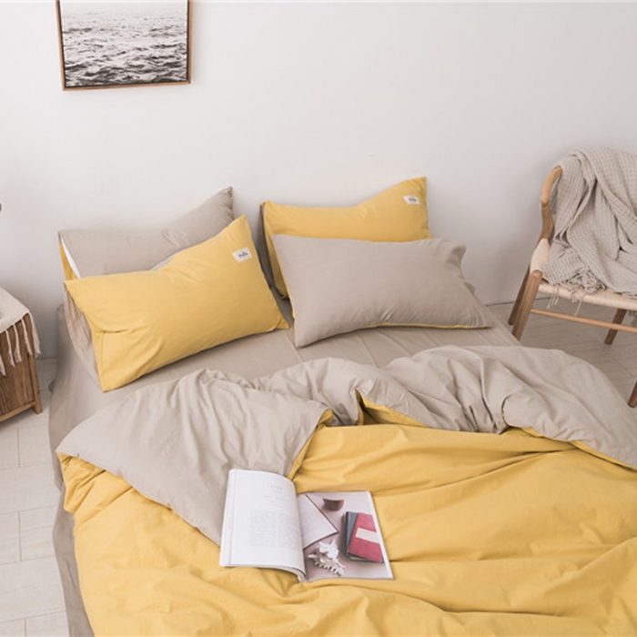 91家纺网 家纺一手货源 找家纺 朗莎家纺 2019新款水洗棉四件套床单款 鹅黄 