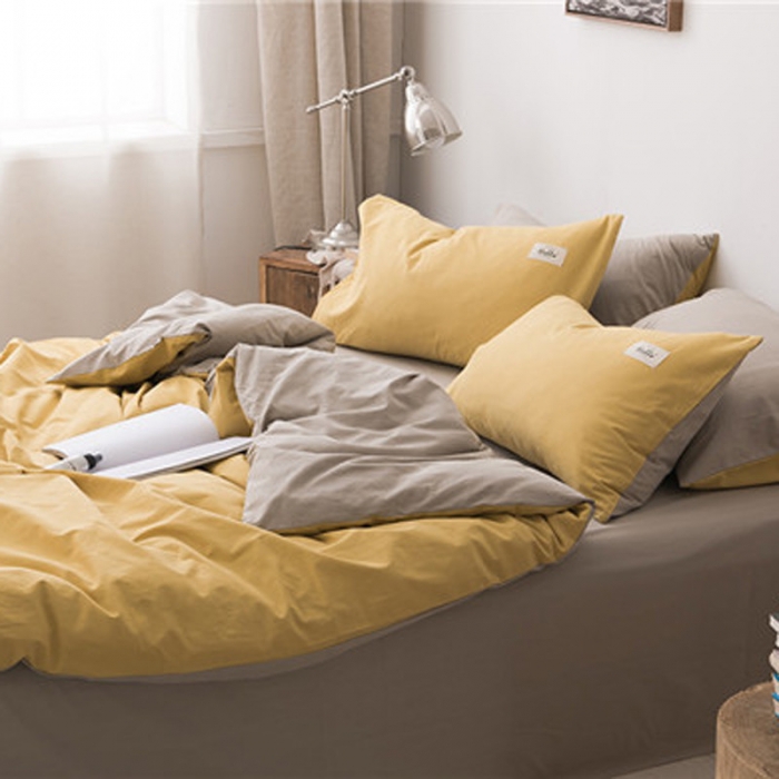 91家纺网 家纺一手货源 找家纺 朗莎家纺 2019新款水洗棉四件套床单款 鹅黄 