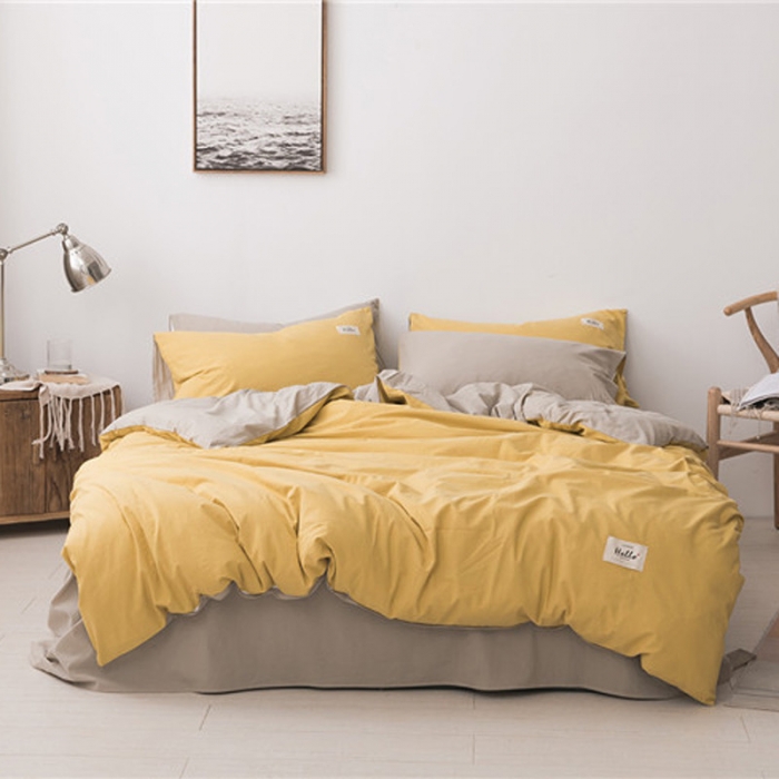 91家纺网 家纺一手货源 找家纺 朗莎家纺 2019新款水洗棉四件套床单款 鹅黄 