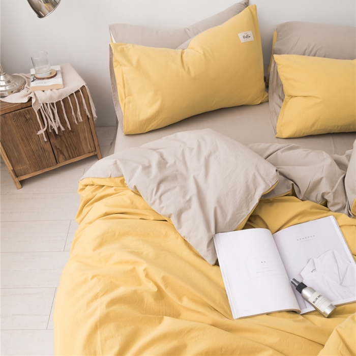 91家纺网 家纺一手货源 找家纺 朗莎家纺 2019新款水洗棉四件套床单款 鹅黄 