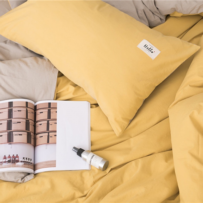 91家纺网 家纺一手货源 找家纺 朗莎家纺 2019新款水洗棉四件套床单款 鹅黄 