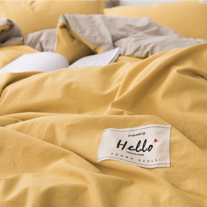 91家纺网 家纺一手货源 找家纺 朗莎家纺 2019新款水洗棉四件套床单款 鹅黄 