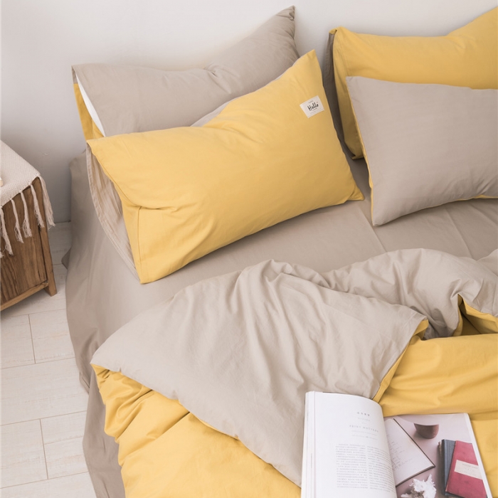 91家纺网 家纺一手货源 找家纺 朗莎家纺 2019新款水洗棉四件套床单款 鹅黄 