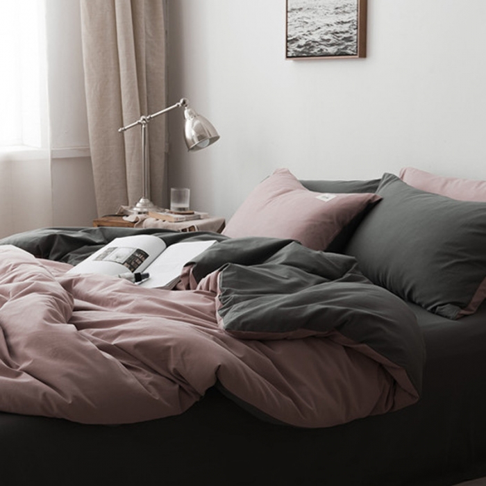 91家纺网 家纺一手货源 找家纺 朗莎家纺 2019新款水洗棉四件套床单款 豆沙