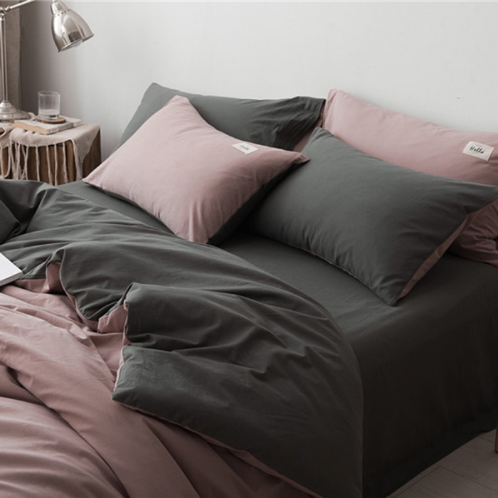 91家纺网 家纺一手货源 找家纺 朗莎家纺 2019新款水洗棉四件套床单款 豆沙