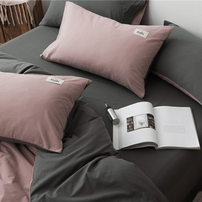 91家纺网 家纺一手货源 找家纺 朗莎家纺 2019新款水洗棉四件套床单款 豆沙