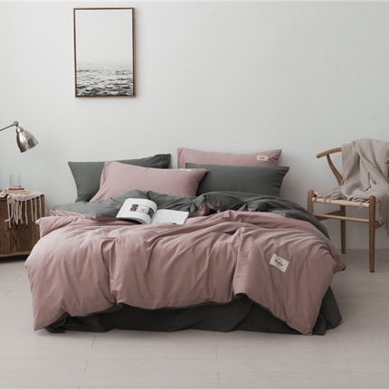 朗莎家纺 2019新款水洗棉四件套床单款 豆沙
