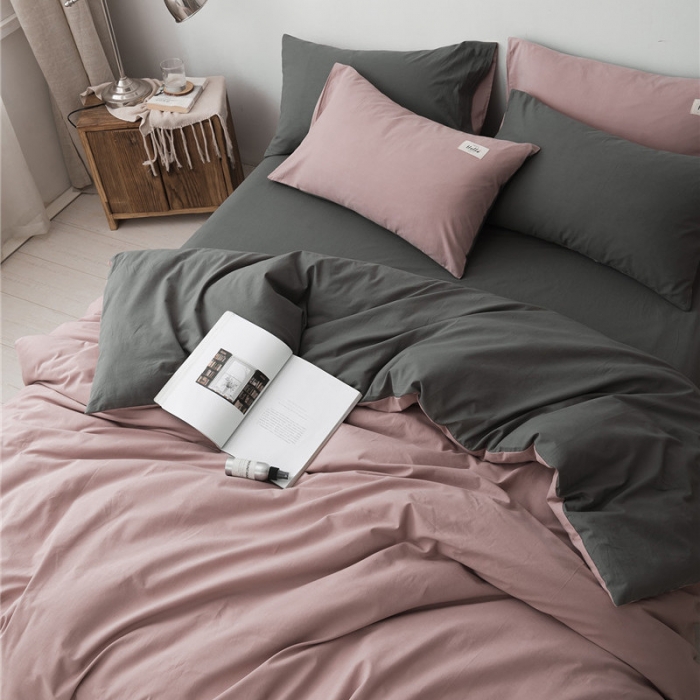 91家纺网 家纺一手货源 找家纺 朗莎家纺 2019新款水洗棉四件套床单款 豆沙