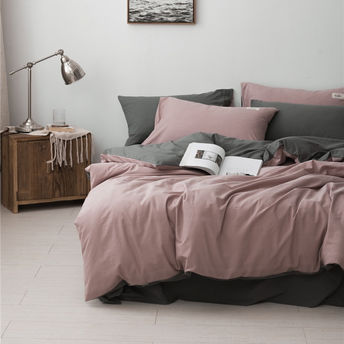 91家纺网 家纺一手货源 找家纺 朗莎家纺 2019新款水洗棉四件套床单款 豆沙