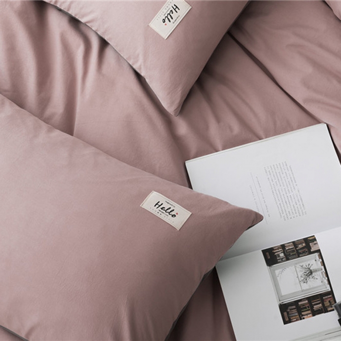 91家纺网 家纺一手货源 找家纺 朗莎家纺 2019新款水洗棉四件套床单款 豆沙