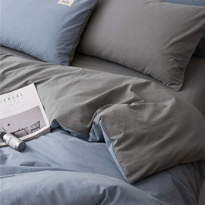 91家纺网 家纺一手货源 找家纺 朗莎家纺 2019新款水洗棉四件套床单款 天蓝