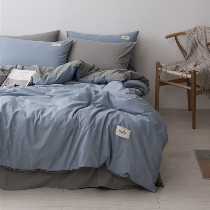 91家纺网 家纺一手货源 找家纺 朗莎家纺 2019新款水洗棉四件套床单款 天蓝