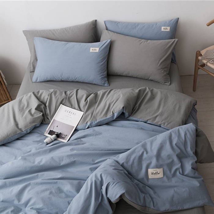 91家纺网 家纺一手货源 找家纺 朗莎家纺 2019新款水洗棉四件套床单款 天蓝