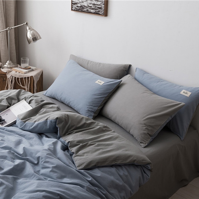 91家纺网 家纺一手货源 找家纺 朗莎家纺 2019新款水洗棉四件套床单款 天蓝