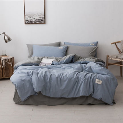 朗莎家纺 2019新款水洗棉四件套床单款 天蓝