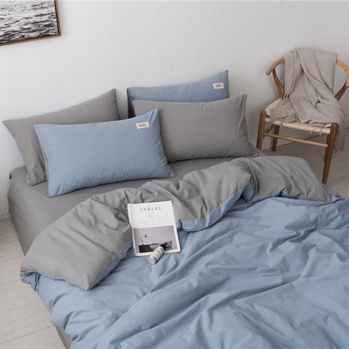 91家纺网 家纺一手货源 找家纺 朗莎家纺 2019新款水洗棉四件套床单款 天蓝