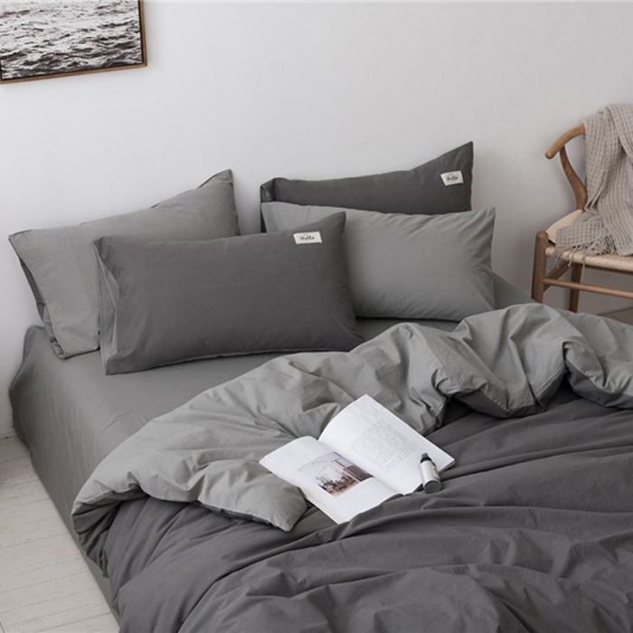 91家纺网 家纺一手货源 找家纺 朗莎家纺 2019新款水洗棉四件套床单款 烟灰