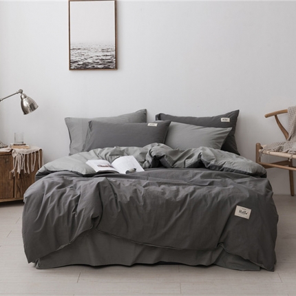 朗莎家纺 2019新款水洗棉四件套床单款 烟灰