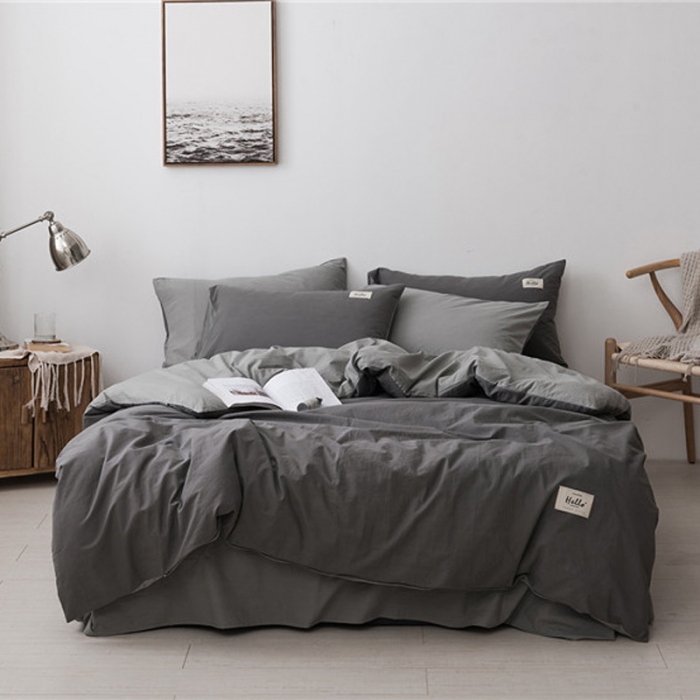 91家纺网 家纺一手货源 找家纺 朗莎家纺 2019新款水洗棉四件套床单款 烟灰