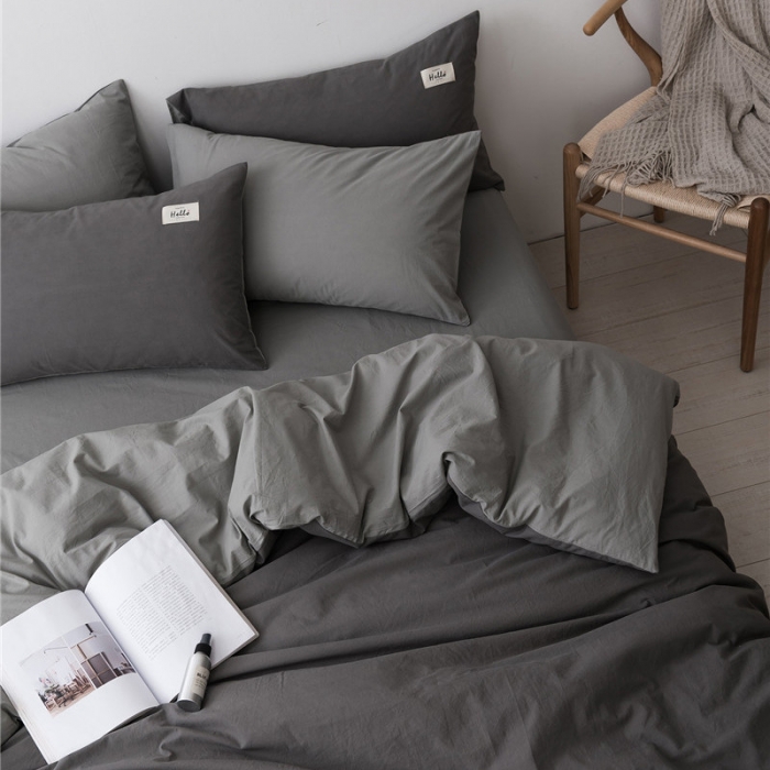 91家纺网 家纺一手货源 找家纺 朗莎家纺 2019新款水洗棉四件套床单款 烟灰