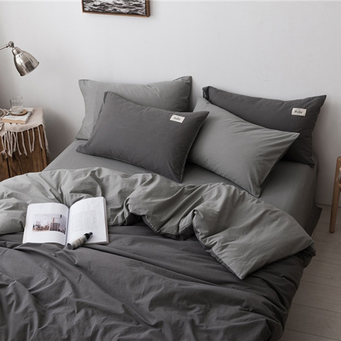 91家纺网 家纺一手货源 找家纺 朗莎家纺 2019新款水洗棉四件套床单款 烟灰