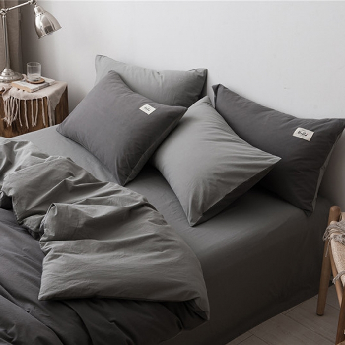 91家纺网 家纺一手货源 找家纺 朗莎家纺 2019新款水洗棉四件套床单款 烟灰