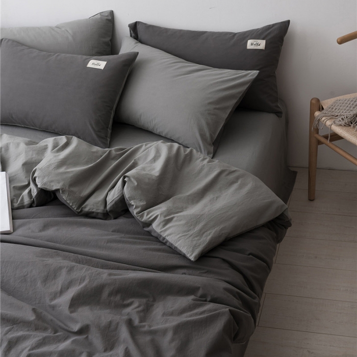 91家纺网 家纺一手货源 找家纺 朗莎家纺 2019新款水洗棉四件套床单款 烟灰