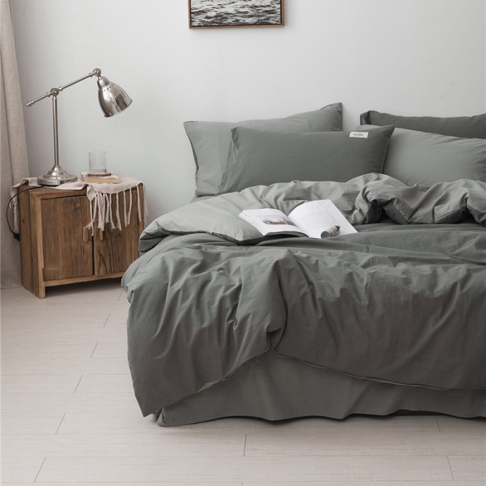 91家纺网 家纺一手货源 找家纺 朗莎家纺 2019新款水洗棉四件套床单款 烟灰