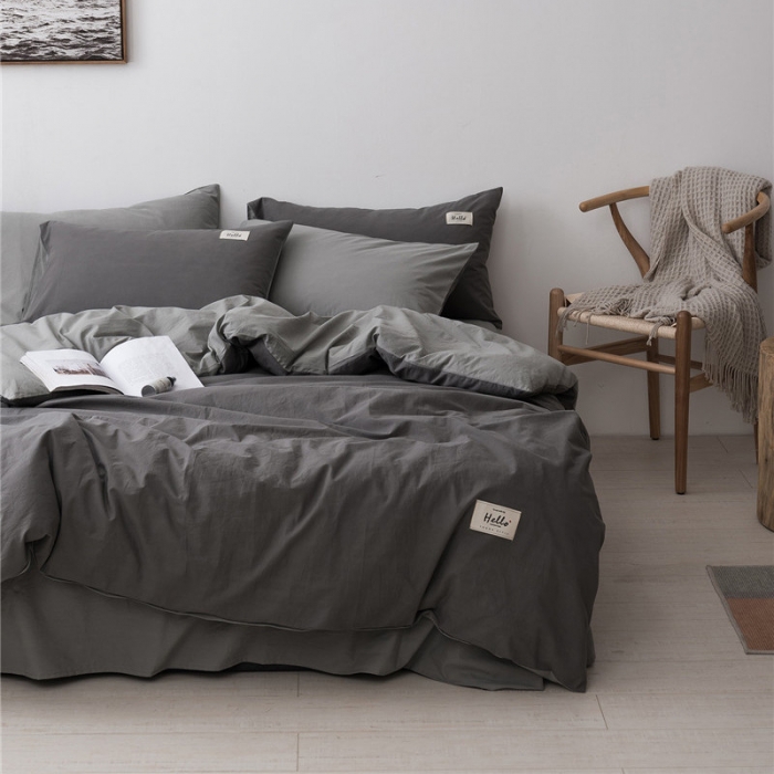 91家纺网 家纺一手货源 找家纺 朗莎家纺 2019新款水洗棉四件套床单款 烟灰