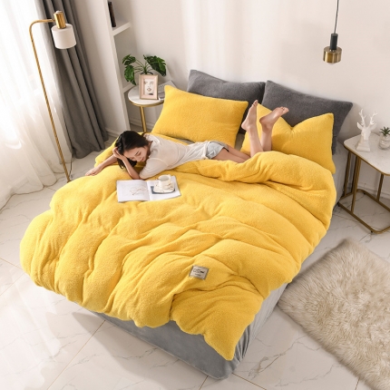 朗莎家纺 2019新款加厚保暖羊羔绒四件套单品单被套床单 姜黄