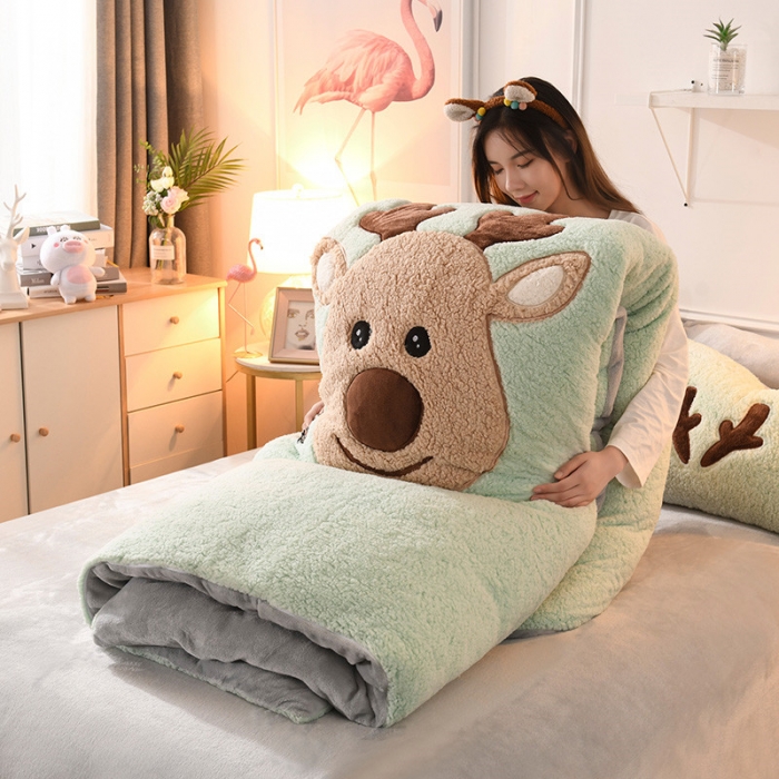 91家纺网 家纺一手货源 找家纺 朗莎家纺 2019新款大版贴布绣羊羔绒保暖四件套 爱心鹿