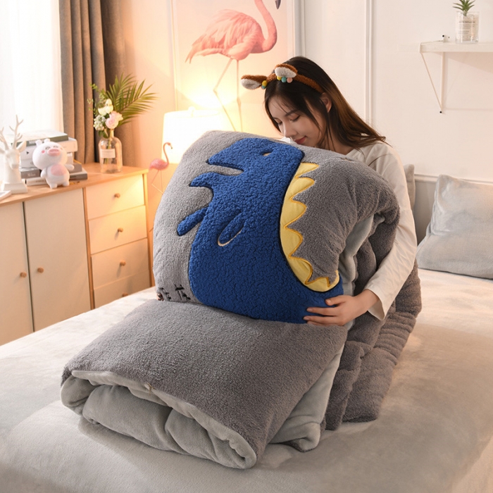 91家纺网 家纺一手货源 找家纺 朗莎家纺 2019新款大版贴布绣羊羔绒保暖四件套 好色龙银灰